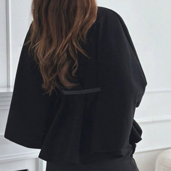 Black Casual Women's Elegant Stand Collar Loose fit belted Coat Jacket - Picture 2 of 7